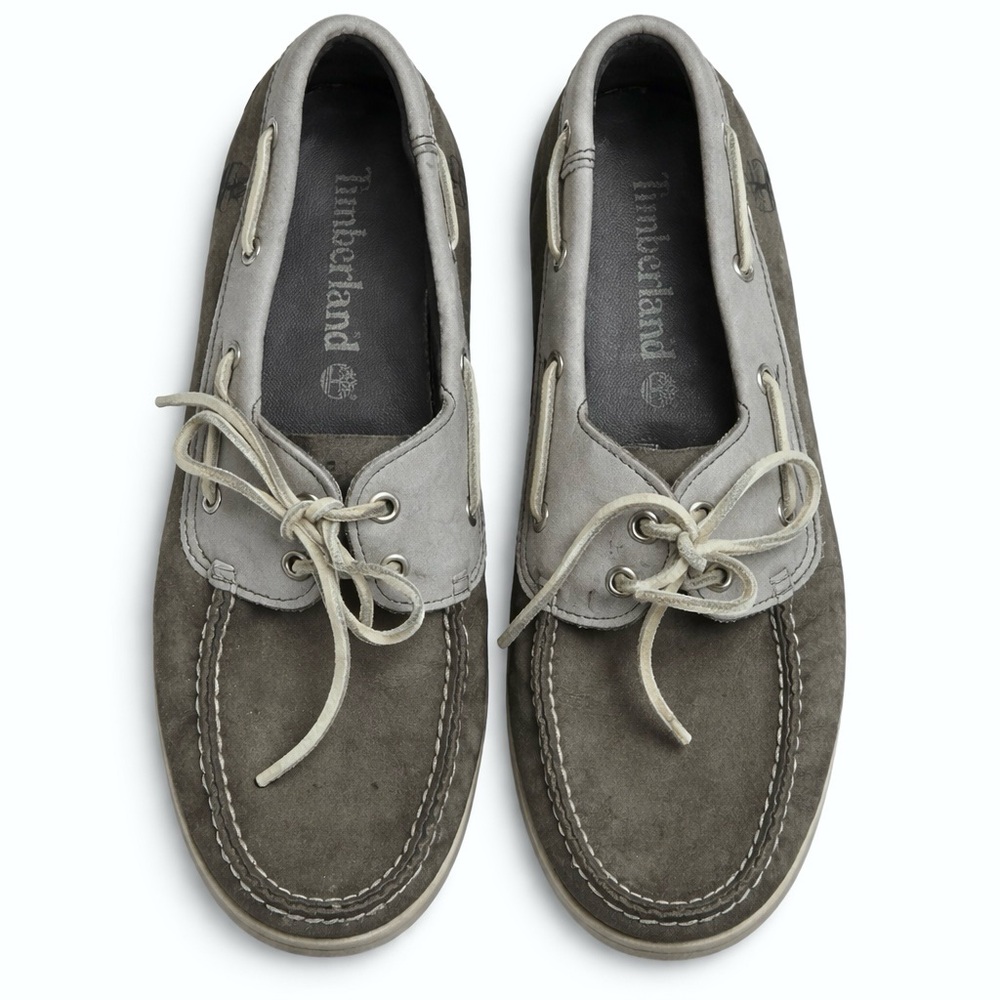 Timberland Leather Boat Shoes Gray Lace-Up Deck Loafers Summer Outdoor Size 10